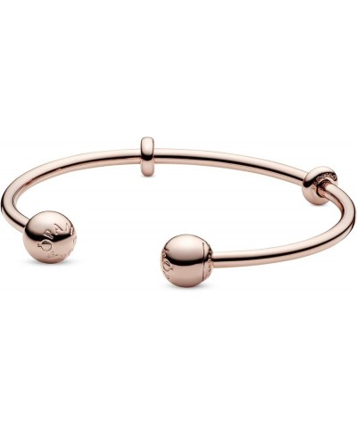 Moments 14k Rose Gold-Plated Open Bangle Bracelet for Women - Compatible Moments Charms - Features Rose - Gift for Her, With ...