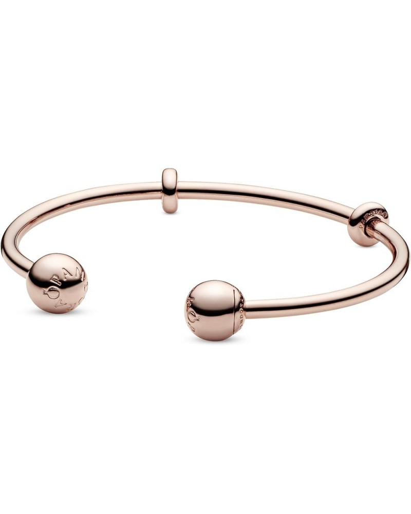 Moments 14k Rose Gold-Plated Open Bangle Bracelet for Women - Compatible Moments Charms - Features Rose - Gift for Her, With ...