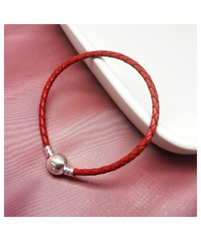 3mm Bule Braided Leather Bracelet Round Barrel Snap Clasp Woven Bracelet for Pandora European Charm Bead DIY Jewelry 6.3"-8.2...