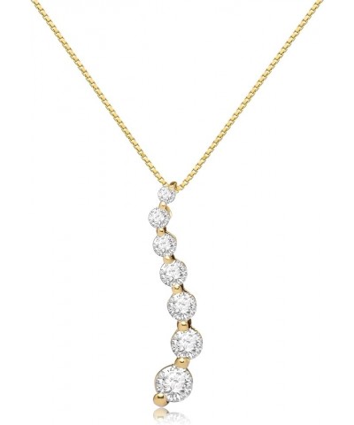 14K Solid White or Yellow Gold Pendant Necklace | Round Cut Cubic Zirconia Journey 7-Stone | 1/2 CTW | 16 Inch or 18 Inch Box...