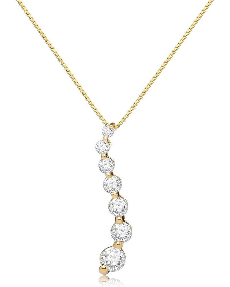 14K Solid White or Yellow Gold Pendant Necklace | Round Cut Cubic Zirconia Journey 7-Stone | 1/2 CTW | 16 Inch or 18 Inch Box...