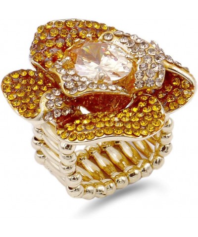 Flower Shape CZ & Rhinestone Cocktail Stretch Ring Party Ring for Women Topaz $11.38 Rings