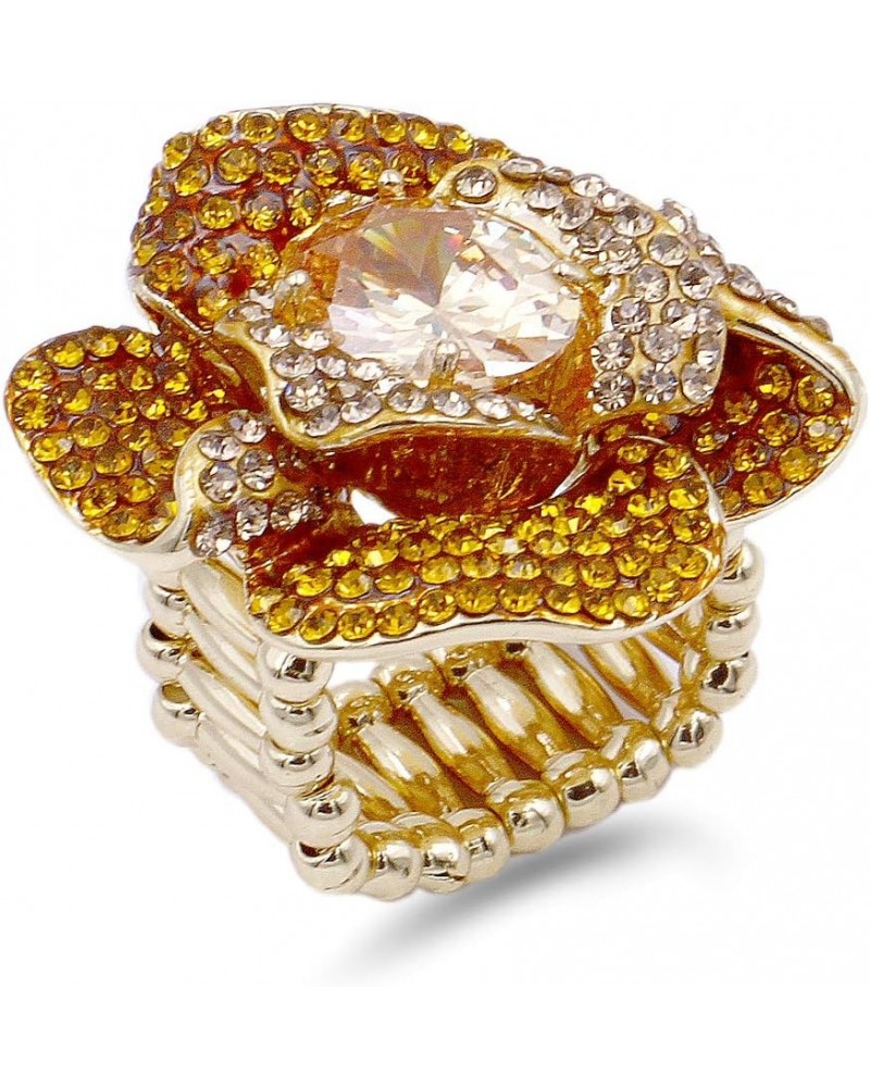 Flower Shape CZ & Rhinestone Cocktail Stretch Ring Party Ring for Women Topaz $11.38 Rings