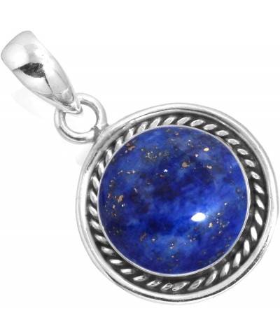 925 Sterling Silver Handmade Pendant for Women 12 MM Round Gemstone Fashion Jewelry for Gift (99517_P) Lapis $20.15 Pendants