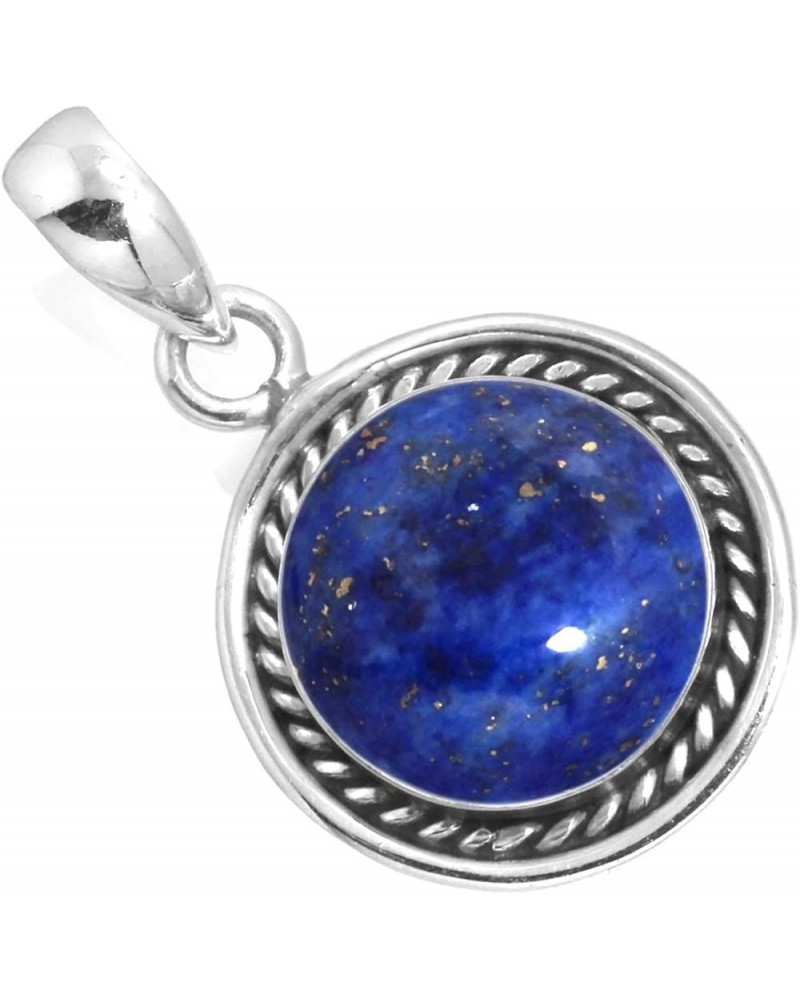 925 Sterling Silver Handmade Pendant for Women 12 MM Round Gemstone Fashion Jewelry for Gift (99517_P) Lapis $20.15 Pendants