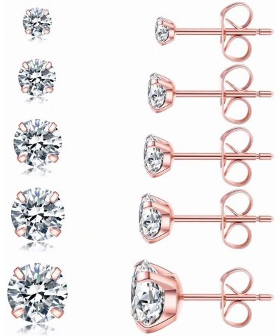 5 Pairs Stud Earrings Set, Hypoallergenic Cubic Zirconia 316L Earrings Stainless Steel CZ Earrings 3-8mm 2 $7.63 Earrings