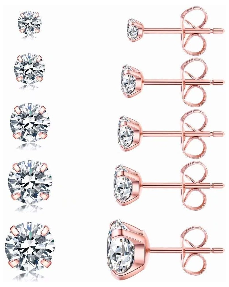 5 Pairs Stud Earrings Set, Hypoallergenic Cubic Zirconia 316L Earrings Stainless Steel CZ Earrings 3-8mm 2 $7.63 Earrings