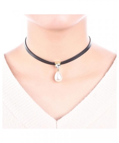 Black Leather Choker Necklace for Women Girls Teen Pearl Drip $9.68 Necklaces