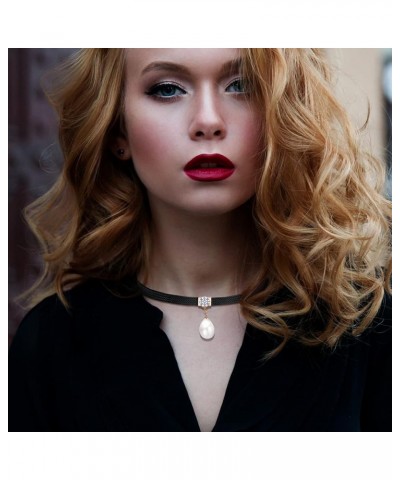 Black Leather Choker Necklace for Women Girls Teen Pearl Drip $9.68 Necklaces