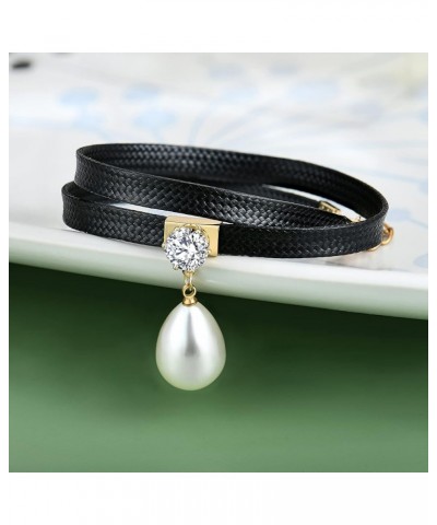 Black Leather Choker Necklace for Women Girls Teen Pearl Drip $9.68 Necklaces