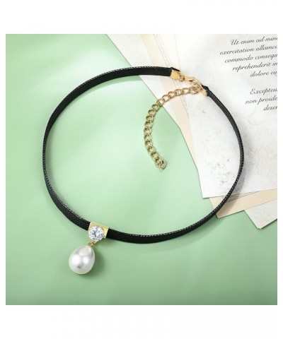 Black Leather Choker Necklace for Women Girls Teen Pearl Drip $9.68 Necklaces