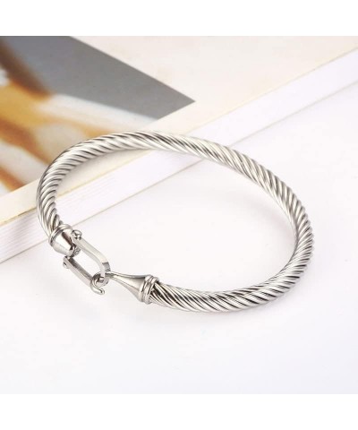 Stainless Steel Cable Bracelet for Women and Men Cuff Twisted Wire Minimalist Bangle Bracelets Jewelry with Hook Clasp Gold 2...