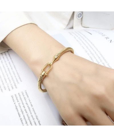 Stainless Steel Cable Bracelet for Women and Men Cuff Twisted Wire Minimalist Bangle Bracelets Jewelry with Hook Clasp Gold 2...