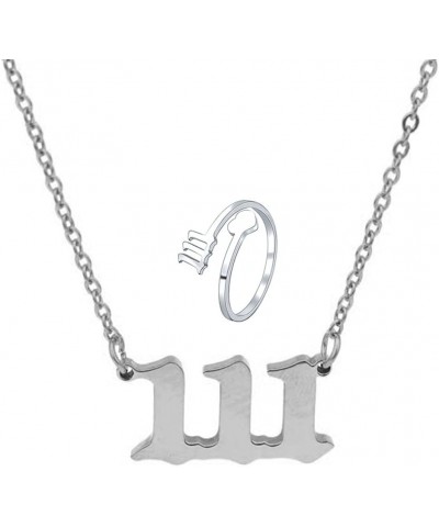 Angel Number Necklace Pendant Stainless Steel Lucky Number Necklace Choker 111 444 999 Number Open Rings Necklace Set for Wom...