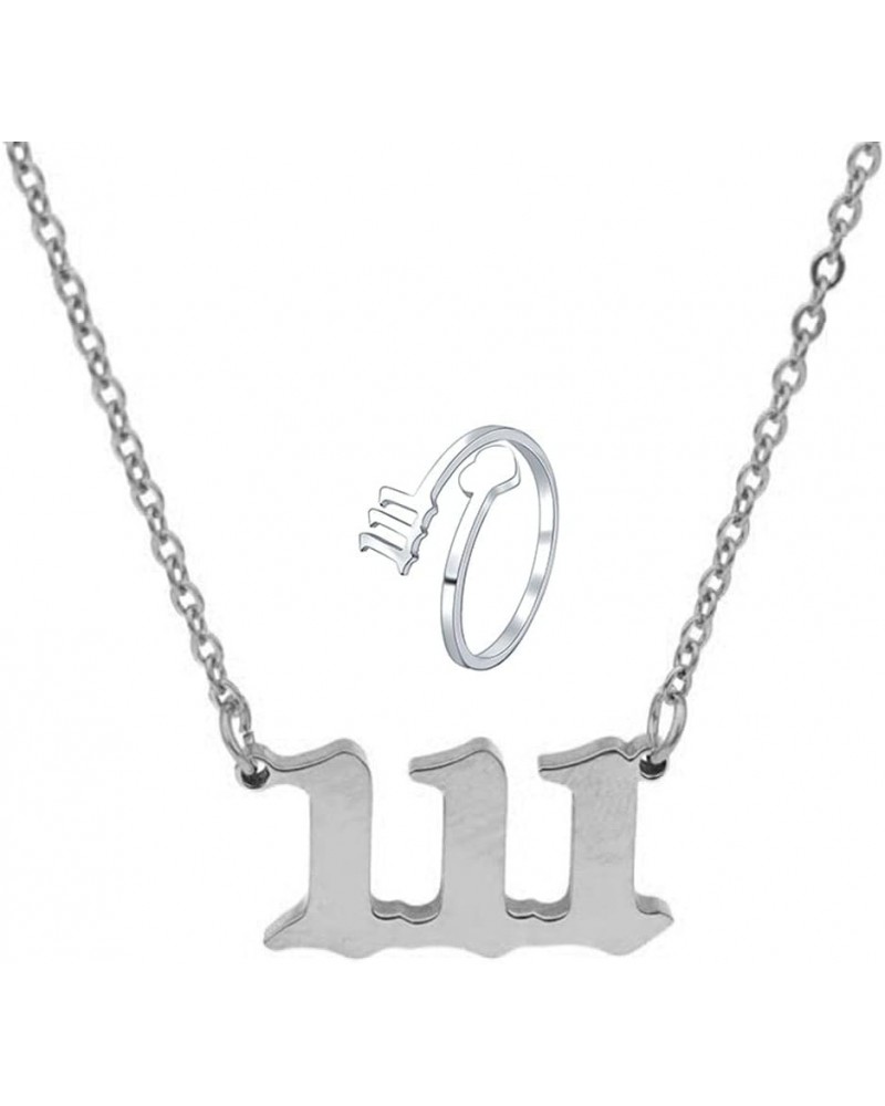 Angel Number Necklace Pendant Stainless Steel Lucky Number Necklace Choker 111 444 999 Number Open Rings Necklace Set for Wom...