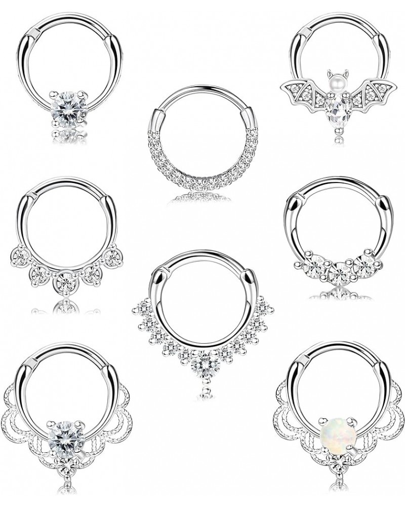 6-9 PCS 16G Septum Clicker Rings Stainless Steel Hoop Hinged Segment Nose Rings For Women CZ Cartilage Tragus Hoop Helix Dait...