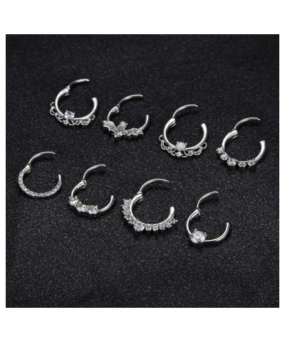 6-9 PCS 16G Septum Clicker Rings Stainless Steel Hoop Hinged Segment Nose Rings For Women CZ Cartilage Tragus Hoop Helix Dait...