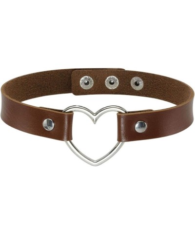 Heart Punk PU Leather Choker Necklace for Women Gothic Vintage Retro Style Button Adjustable Light Coffee $9.68 Necklaces