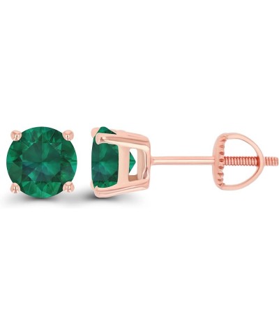 Solid 14K Gold 6mm Round Hypoallergenic Genuine Birthstone Solitaire Screwback Stud Earrings Emerald Created Rose Gold $75.85...