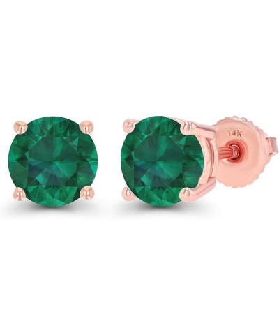 Solid 14K Gold 6mm Round Hypoallergenic Genuine Birthstone Solitaire Screwback Stud Earrings Emerald Created Rose Gold $75.85...