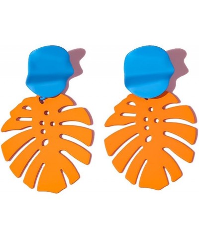 Maka Turtle Back Leaf Hollow Ear Studs Exaggerate Geometry Vintage Color Leaf Earrings Royal blue+Ginger yellow $5.12 Earrings