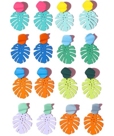 Maka Turtle Back Leaf Hollow Ear Studs Exaggerate Geometry Vintage Color Leaf Earrings Royal blue+Ginger yellow $5.12 Earrings