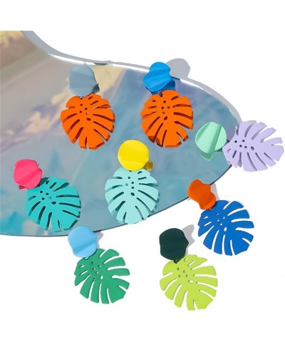 Maka Turtle Back Leaf Hollow Ear Studs Exaggerate Geometry Vintage Color Leaf Earrings Royal blue+Ginger yellow $5.12 Earrings