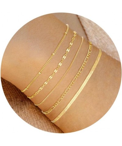 Gold Bracelets for Women, 14K Dainty Gold Plated Stackable Bracelets for Women Trendy Gold Bracelet Stack Set Waterproof Chai...