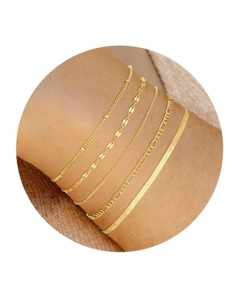 Gold Bracelets for Women, 14K Dainty Gold Plated Stackable Bracelets for Women Trendy Gold Bracelet Stack Set Waterproof Chai...