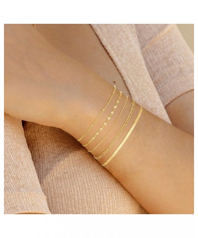 Gold Bracelets for Women, 14K Dainty Gold Plated Stackable Bracelets for Women Trendy Gold Bracelet Stack Set Waterproof Chai...