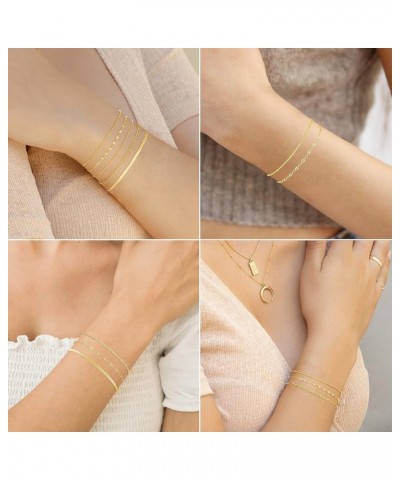 Gold Bracelets for Women, 14K Dainty Gold Plated Stackable Bracelets for Women Trendy Gold Bracelet Stack Set Waterproof Chai...