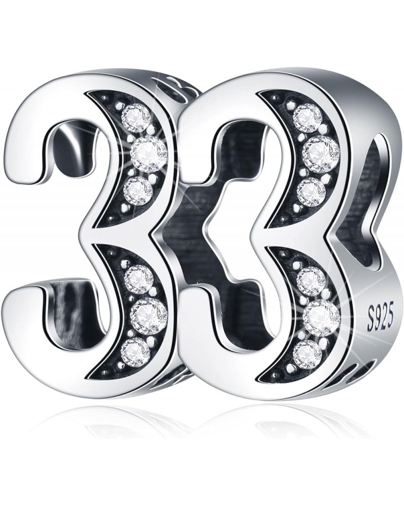 5,10 to 50 52 55 56 60 65 70 75 80 Birthday Charms fits European Anniversary Bracelets, 925 Sterling Silver Number Charms wit...