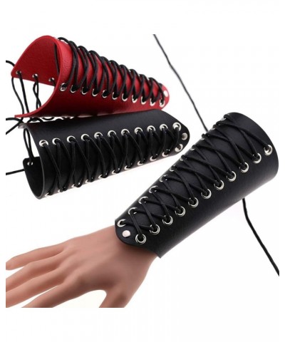 Unisex Faux Leather Gauntlet Wristband Punk Gothic Rock Bracelet Lace Up Bandage Wide Arm Armor Cuff 2pcs Red $12.99 Bracelets