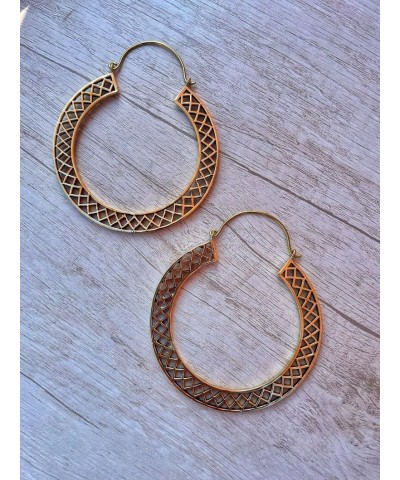 Boho Ethiopian Solid Designed Handmade Large Rthnic Brass Hoop Earring Pair Set For Women And Girls Jewelry Gift $5.72 Earrings