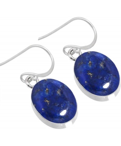 925 Sterling Silver Handmade Dangle Earring for Women Oval Gemstone Boho Silver Jewelry for Gift (98527_E) Lapis $20.58 Earrings