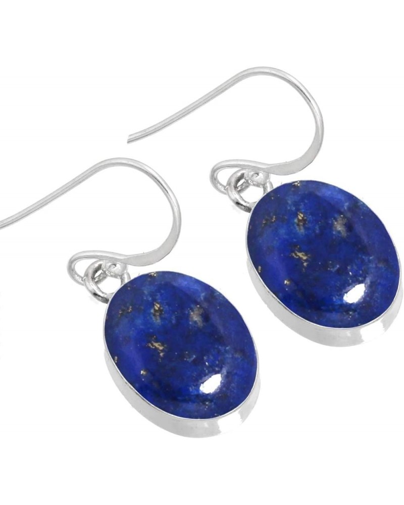 925 Sterling Silver Handmade Dangle Earring for Women Oval Gemstone Boho Silver Jewelry for Gift (98527_E) Lapis $20.58 Earrings