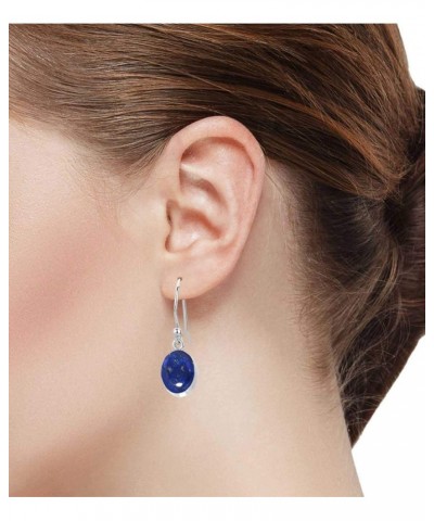 925 Sterling Silver Handmade Dangle Earring for Women Oval Gemstone Boho Silver Jewelry for Gift (98527_E) Lapis $20.58 Earrings