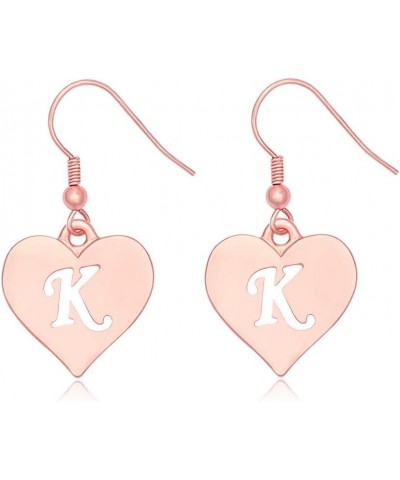 Heart Shaped Single Initial Alphabet Letters Personalized Charms Dangle Earrings K rose-gold-plated-brass $10.36 Earrings