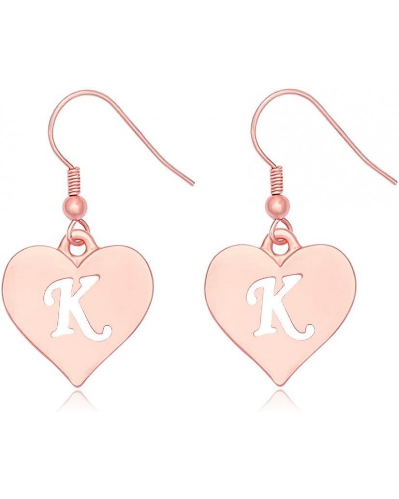 Heart Shaped Single Initial Alphabet Letters Personalized Charms Dangle Earrings K rose-gold-plated-brass $10.36 Earrings