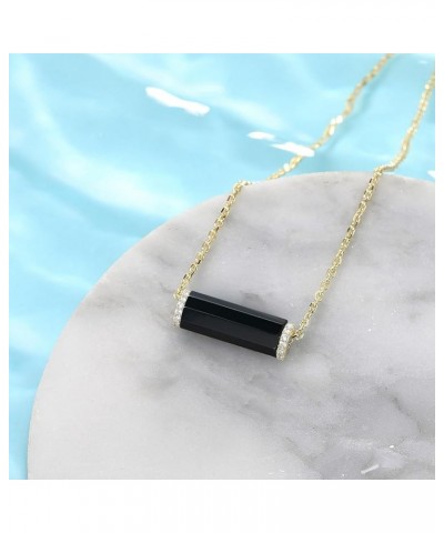 Black Onyx/Turquoise Necklaces for Women 14K Gold Plated Cylinder Turquoise/Black Onyx Stone Pendant Statement Necklace 925 S...