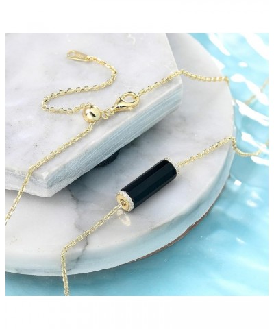 Black Onyx/Turquoise Necklaces for Women 14K Gold Plated Cylinder Turquoise/Black Onyx Stone Pendant Statement Necklace 925 S...