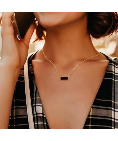 Black Onyx/Turquoise Necklaces for Women 14K Gold Plated Cylinder Turquoise/Black Onyx Stone Pendant Statement Necklace 925 S...