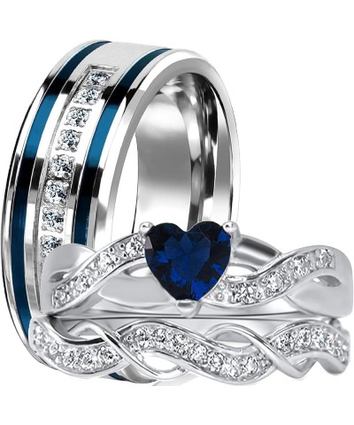 His and Hers 3 Piece Trio Sterling Silver Blue Wedding Band Engagement Ring Set Her 5 - His 13 $26.65 Sets