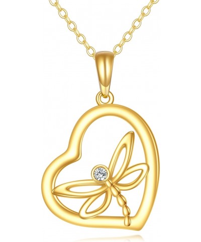 Dragonfly Necklace for Women 14K Sold Gold Heart Pendant Jewelry Birthday Gifts for Her $126.85 Necklaces