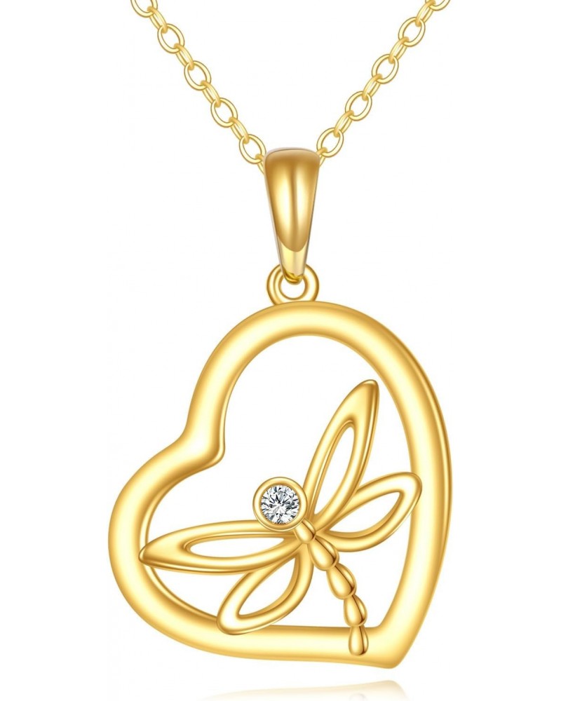 Dragonfly Necklace for Women 14K Sold Gold Heart Pendant Jewelry Birthday Gifts for Her $126.85 Necklaces