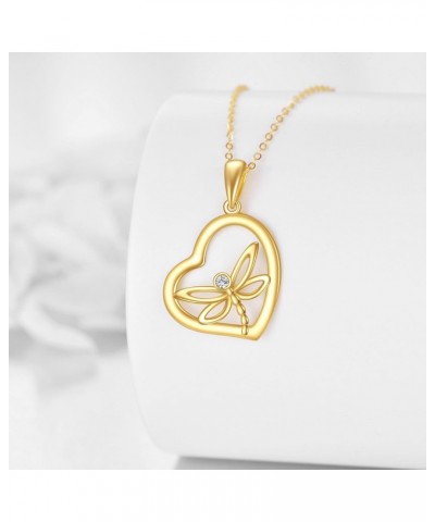 Dragonfly Necklace for Women 14K Sold Gold Heart Pendant Jewelry Birthday Gifts for Her $126.85 Necklaces