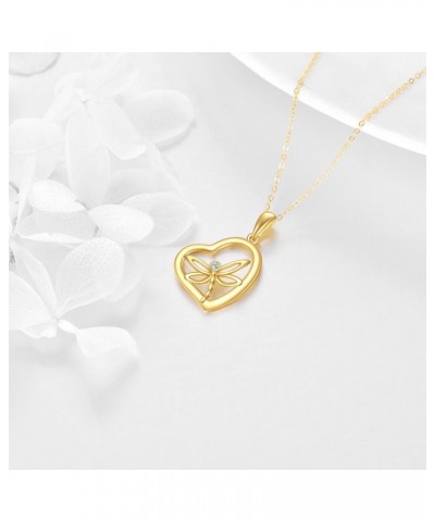 Dragonfly Necklace for Women 14K Sold Gold Heart Pendant Jewelry Birthday Gifts for Her $126.85 Necklaces