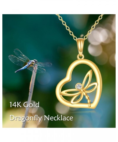 Dragonfly Necklace for Women 14K Sold Gold Heart Pendant Jewelry Birthday Gifts for Her $126.85 Necklaces