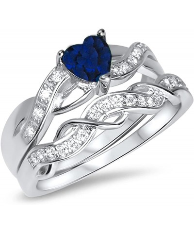 His and Hers 3 Piece Trio Sterling Silver Blue Wedding Band Engagement Ring Set Her 5 - His 13 $26.65 Sets