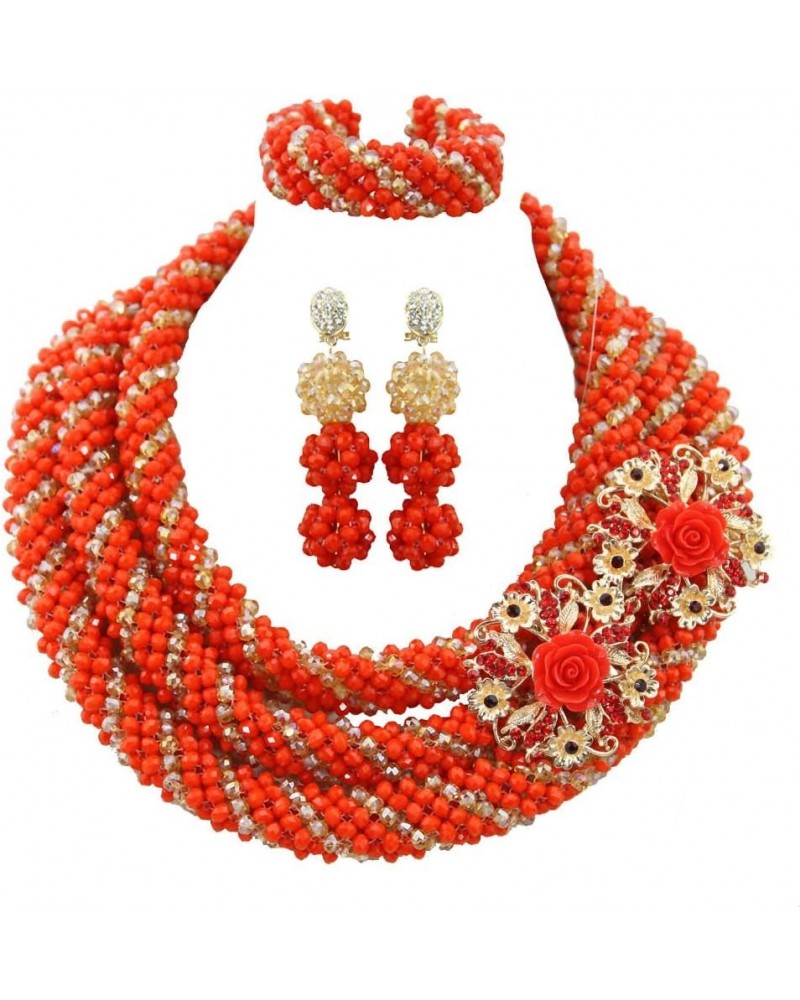 Gold Costume Jewelry Set Nigerian Wedding African Beads Set Crystal Braid Pendant Necklace Set 3 Rowss Orange $18.33 Jewelry ...